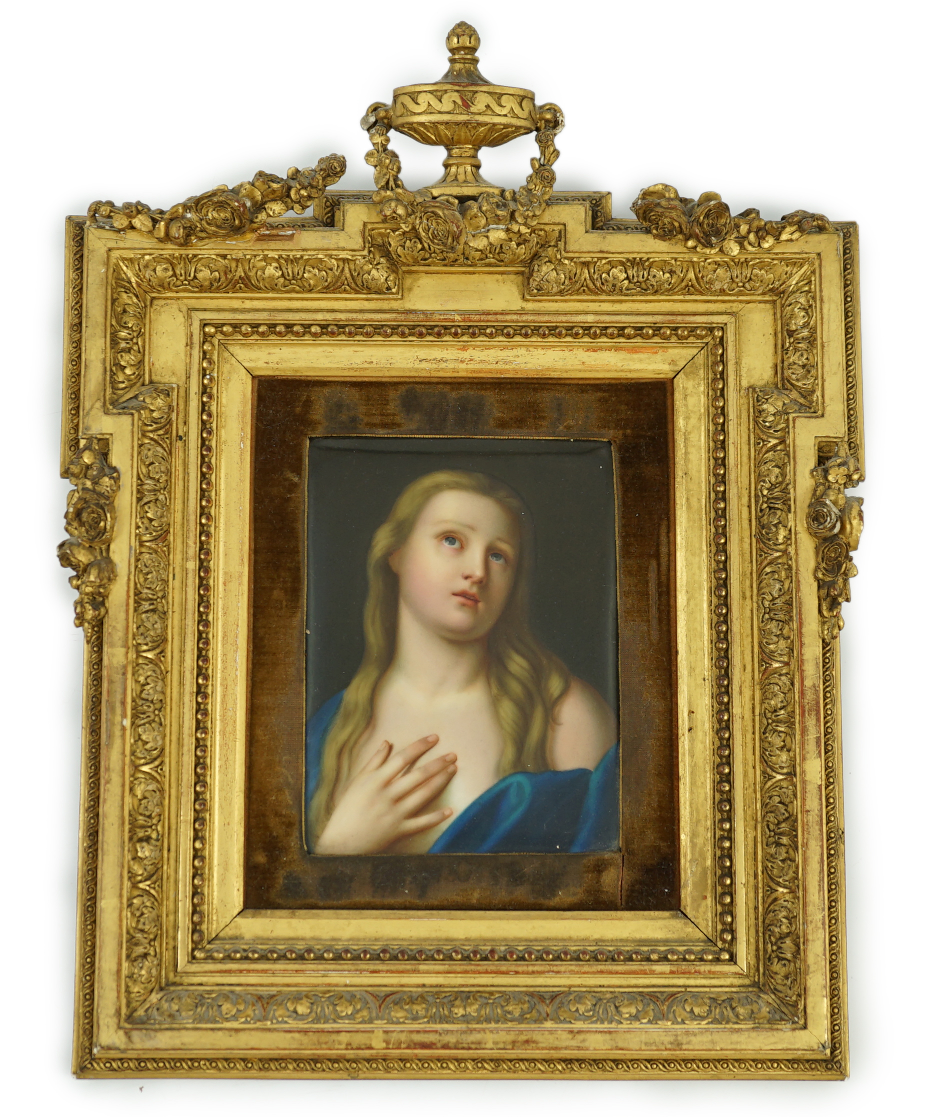 A KPM Berlin porcelain plaque of the Penitent Magdalene, after Pietro Rotari, late 19th century